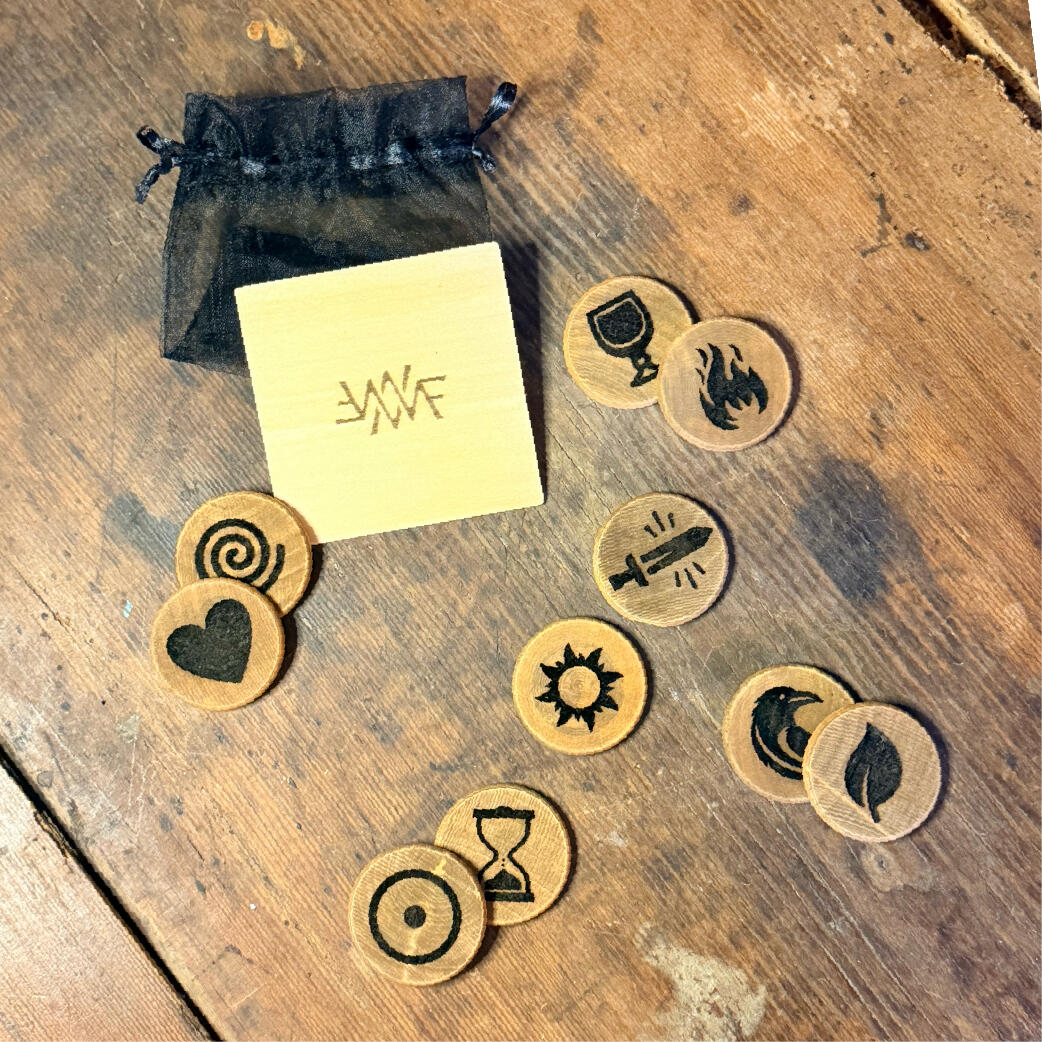 The Lot casting coins cast and read in a spread, handmade chaos magic oracle by WMFrewolfe