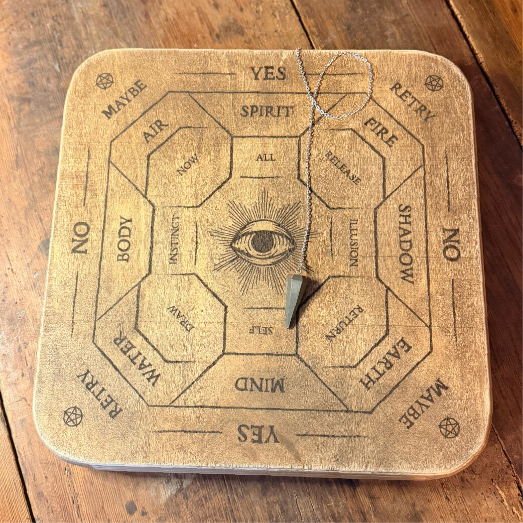 Cast and Ask - The other face Reverse pendulum board with pendulum at rest, Cast & Ask castulum by WMFrewolfe