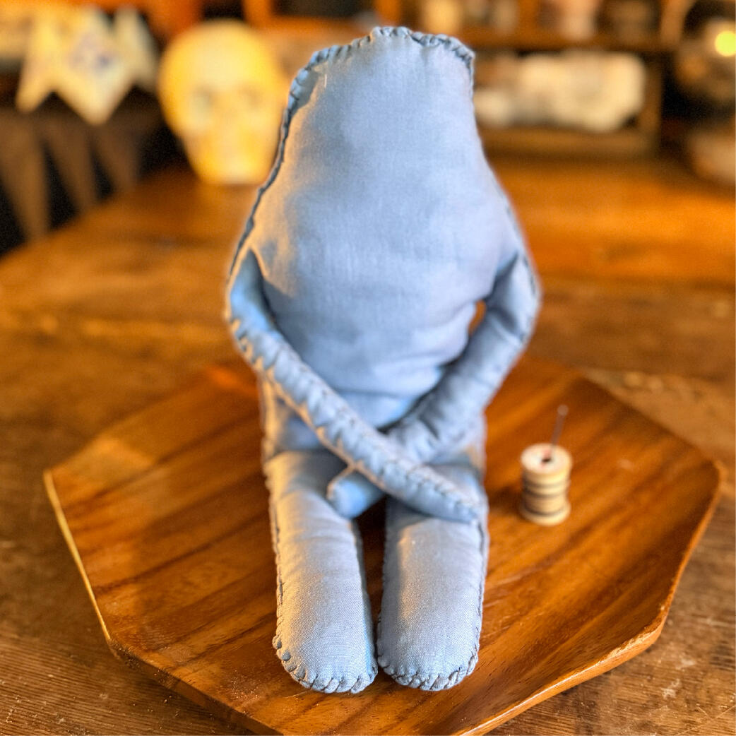 Handmade upcycled cloth poppet figure with stitched seams, unmarked and ready for ritual work, Ragfolk by WMFrewolfe