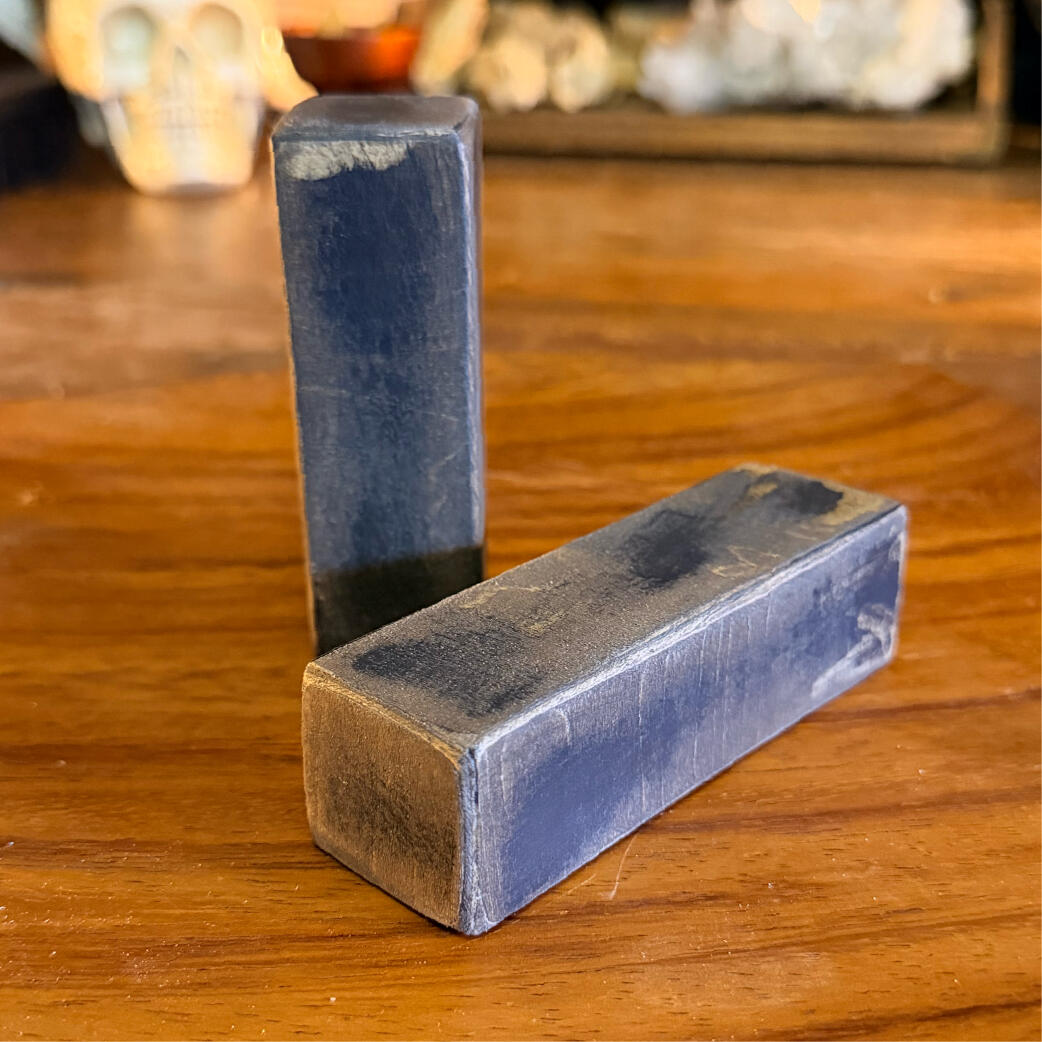 Two handmade bone bells, wood-sealed sound totems with gilt edges, by WMFrewolfe