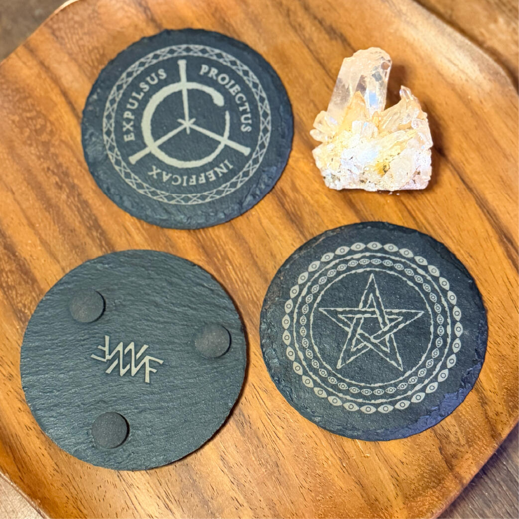 Engraved slate Markstones showing pendulum and charging faces with the footed back, handmade by WMFrewolfe