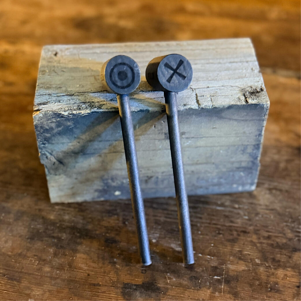 Small handmade ritual gavels stamped with a monad and a cross, The Declarant by WMFrewolfe